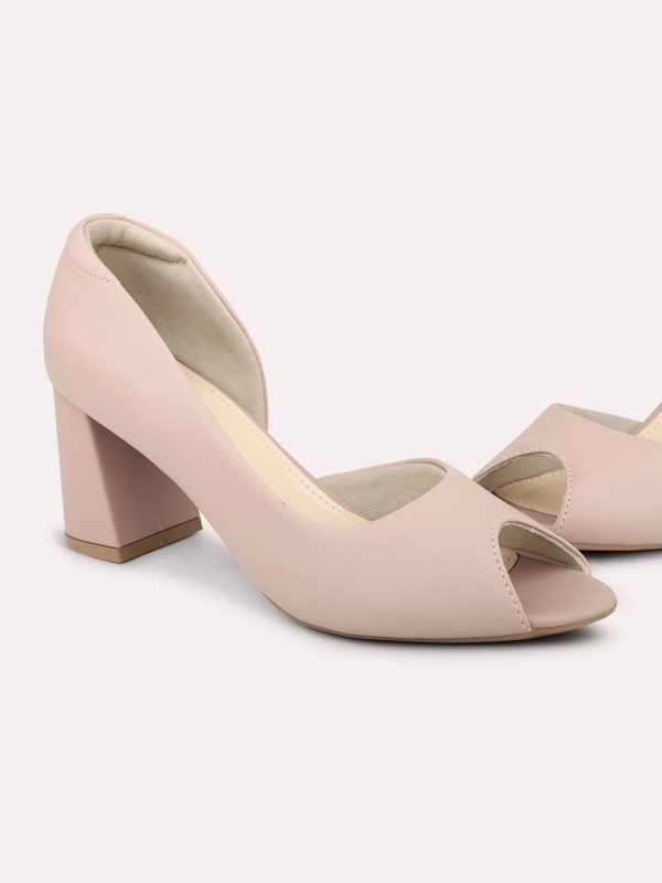 Women Nude Solid Peep Toe Pumps on Sale