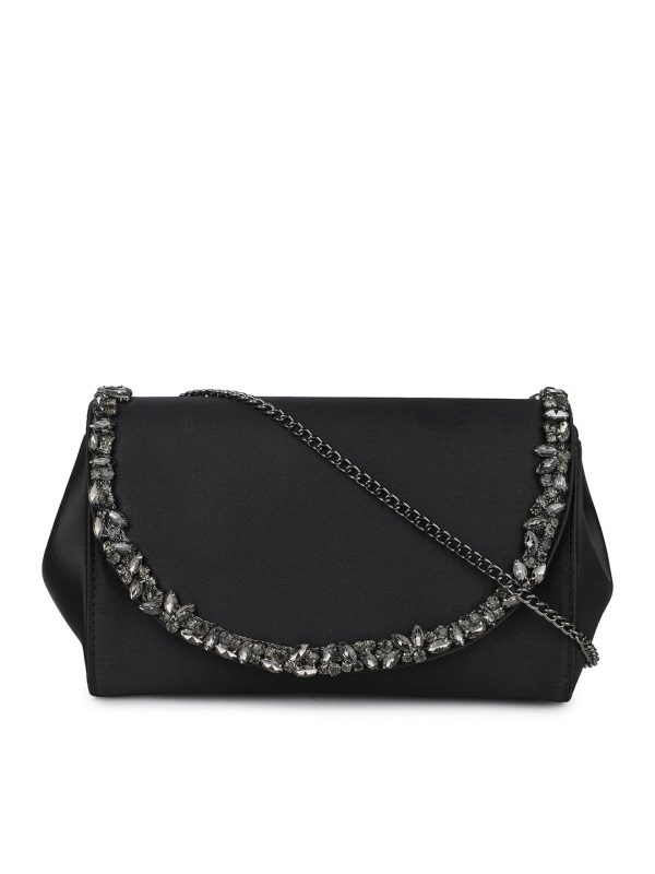 Women Black Toned Embellished Envelope Clutch Online now