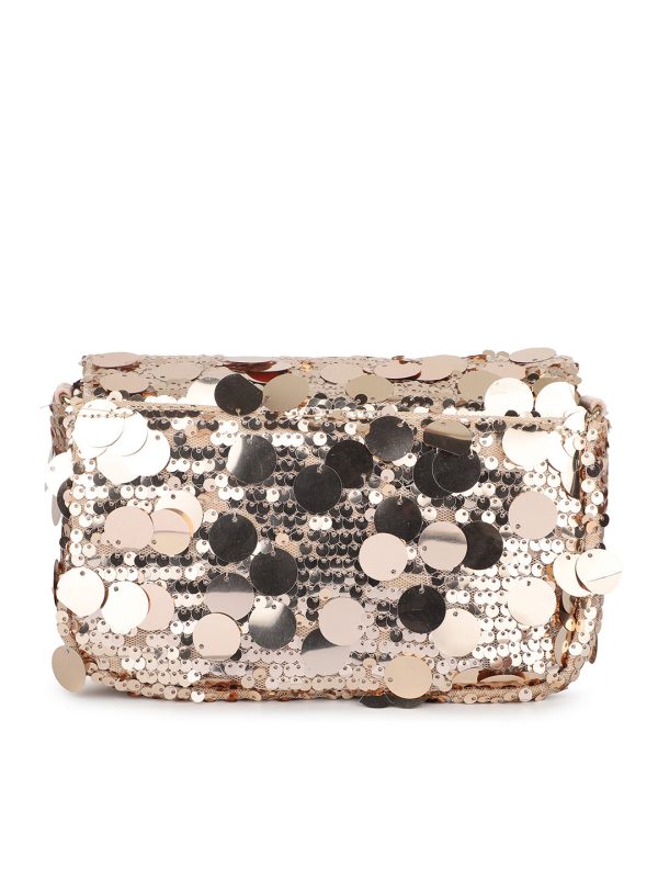 Women Rose Gold Embellished Foldover Clutch Hot on Sale