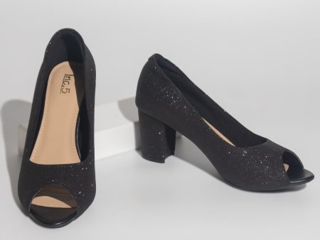 Women Black Textured Party Peep Toe Pumps Hot on Sale