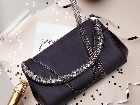 Women Black Toned Embellished Envelope Clutch Online now