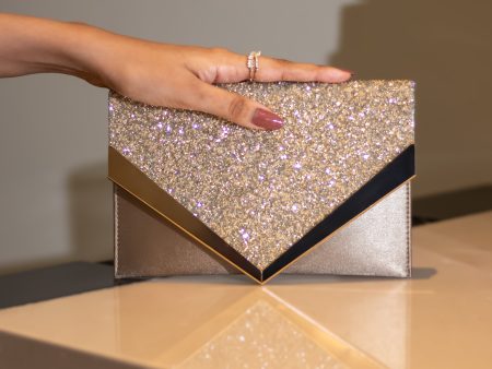 Women Gold Toned Embellished Envelope Clutch Online Sale