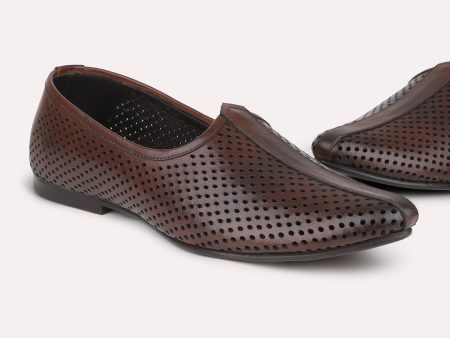 Atesber Brown Ethnic Textured Mojri For Men Online Hot Sale