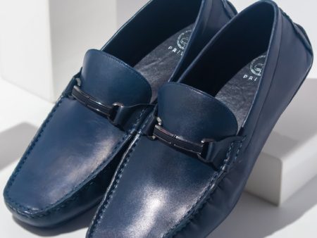 Driving Casual Leather Shoes-Navy Cheap