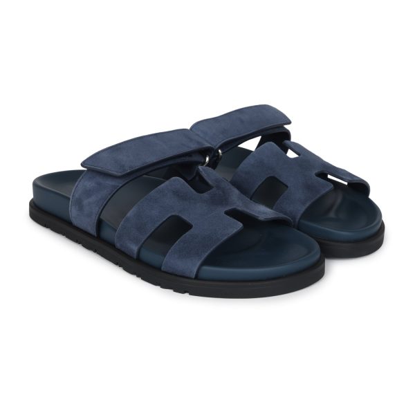 Hermes Chypre Techno Sandals Bleu Celeste Suede Palladium Hardware 37 EU For Cheap