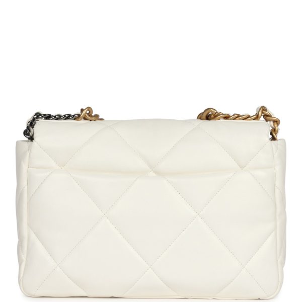 Chanel Large 19 Flap Bag White Lambskin Mixed Metal Hardware Fashion