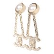 Chanel CC Drop Earrings Pearl & Crystals Light Gold Tone Metal Supply