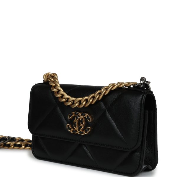 Chanel 19 Chain Clutch Bag Black Lambskin Mixed Hardware For Cheap