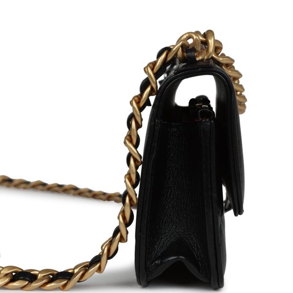 Chanel 19 Chain Clutch Bag Black Lambskin Mixed Hardware For Cheap