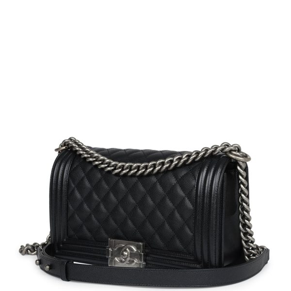 Chanel Medium Boy Bag Black Caviar Ruthenium Hardware Online now