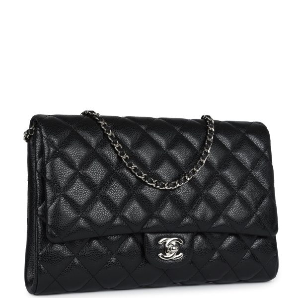 Chanel Clutch with Chain Bag Black Caviar Silver Hardware For Discount