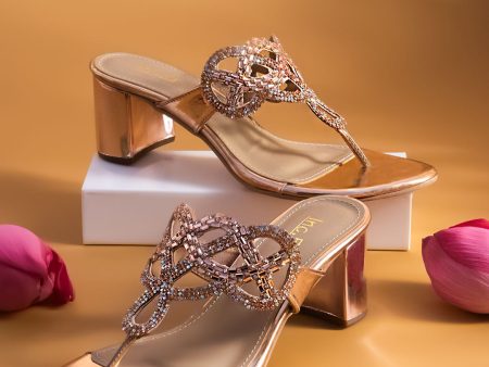 Women Rose Gold Embellished Ethnic Block Heels on Sale