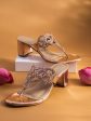 Women Rose Gold Embellished Ethnic Block Heels on Sale