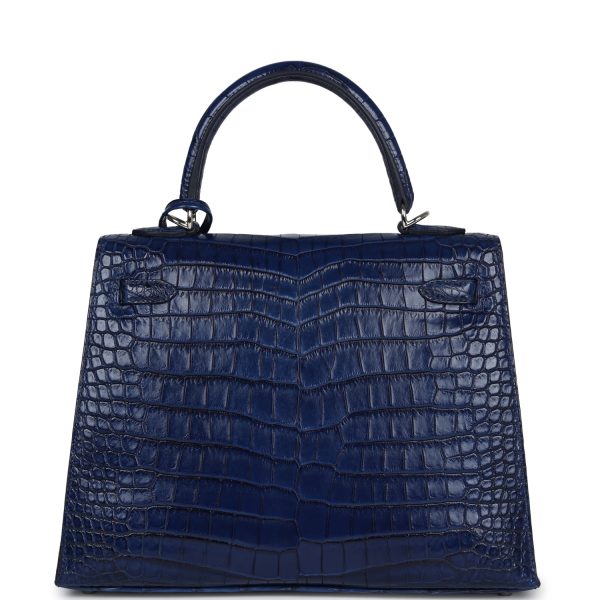 Hermes Kelly Sellier 25 Bleu Indigo Aizome Matte Porosus Crocodile Palladium Hardware Cheap