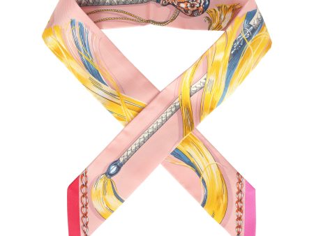 Hermes  Cavalcades  Rose Poudre Multi Silk Twilly Pair Online now