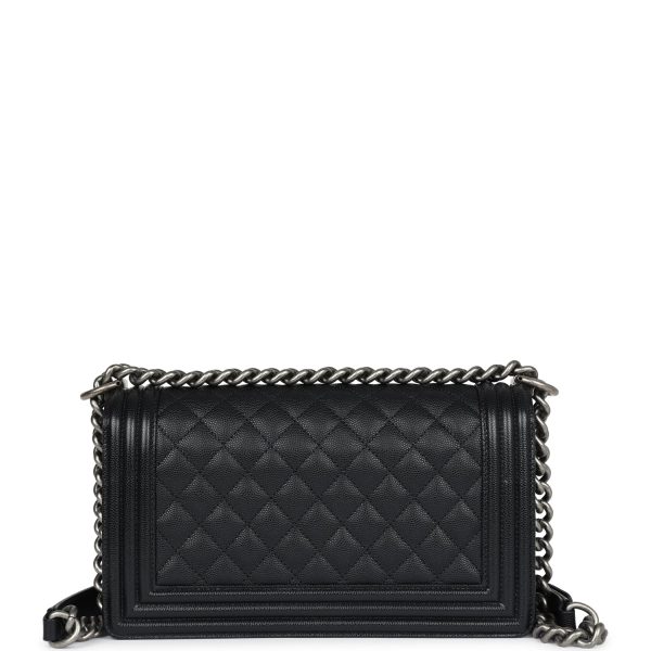 Chanel Medium Boy Bag Black Caviar Ruthenium Hardware Online now