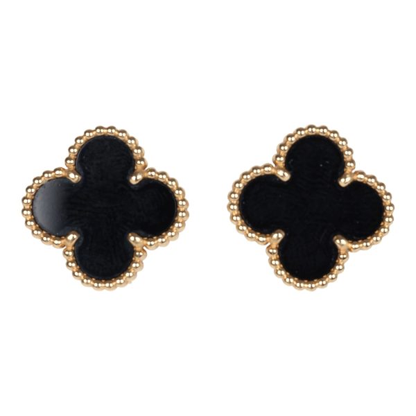 Van Cleef & Arpels Vintage Alhambra Onyx Earrings 18K Gold For Sale