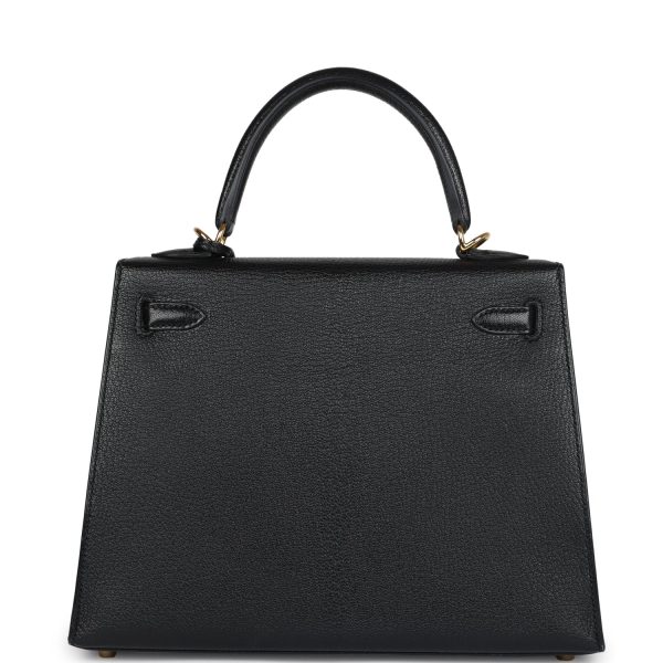 Pre-owned Hermes Kelly Sellier 25 Black Chevre Mysore Gold Hardware Cheap