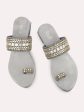 Women Pewter Ethnic Embellished Open Toe Flats Online now