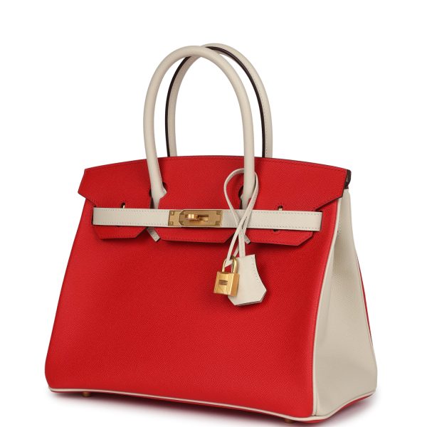 Hermes Special Order (HSS) Birkin 30 Rouge de Coeur and Craie Epsom Brushed Gold Hardware Supply