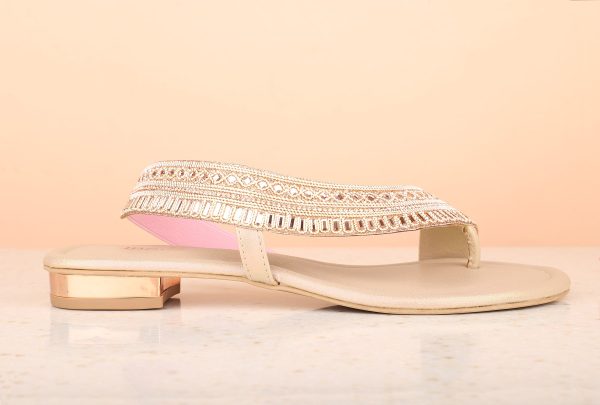 Women Rose Gold Embellished One Toe Flats For Sale