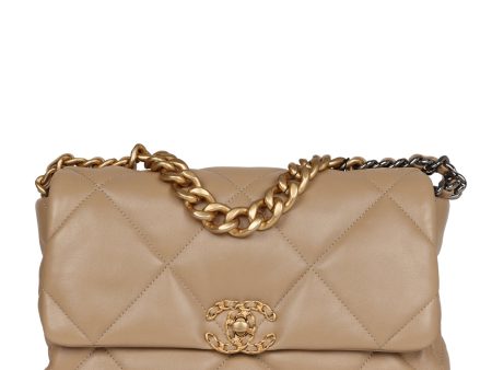 Chanel Large 19 Flap Bag Dark Beige Lambskin Mixed Hardware on Sale