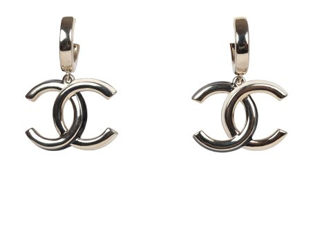 Chanel CC Dangle Hoop Earrings Black White Enamel Light Gold Hardware Online Sale