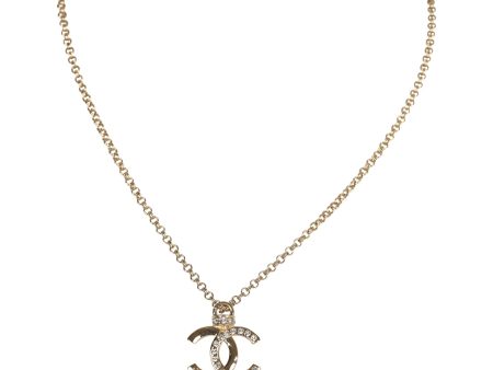 Chanel Small Crystal CC Pendant Necklace Gold Tone Hardware on Sale