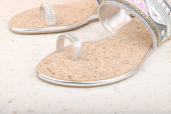 Women Silver Embellished One Toe Wedges Hot on Sale