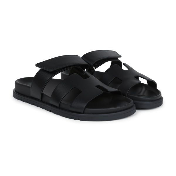 Hermes Chypre Techno Sandals Black Calfskin Palladium Hardware 37 EU Online