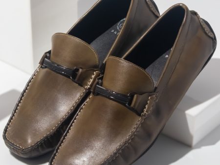 Driving Casual Leather Shoes-Olive For Cheap