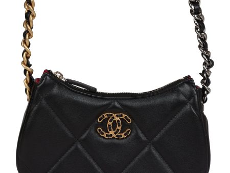 Chanel 19 Hobo Chain Clutch Bag Black Calfskin Mixed Metal Hardware Online Sale