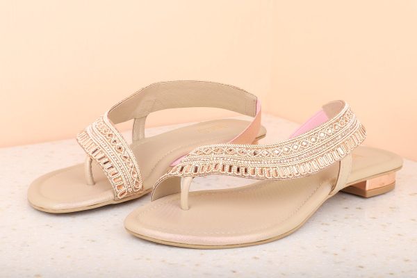 Women Rose Gold Embellished One Toe Flats For Sale