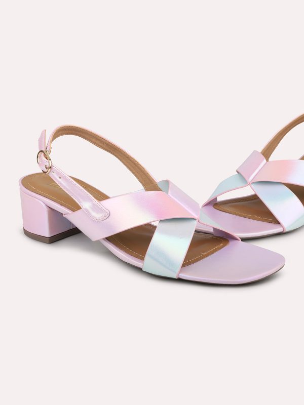 Women Pink-Toned Iridescent Effect Colourblocked Block Heels Online