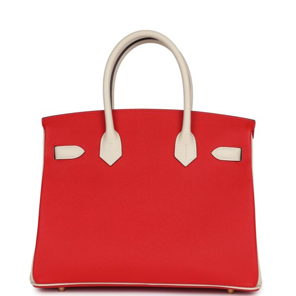 Hermes Special Order (HSS) Birkin 30 Rouge de Coeur and Craie Epsom Brushed Gold Hardware Supply