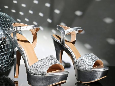 Women Silver Textured Stiletto Sandals Online now