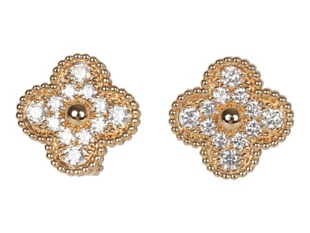 Van Cleef & Arpels Vintage Alhambra Earrings Diamonds & 18K Yellow Gold Hardware For Cheap