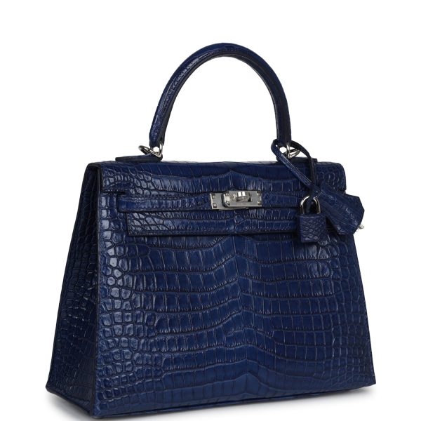 Hermes Kelly Sellier 25 Bleu Indigo Aizome Matte Porosus Crocodile Palladium Hardware Cheap