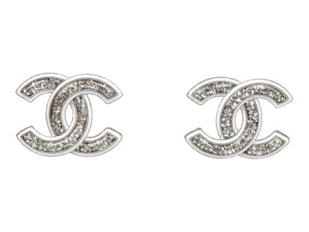 Chanel Large Lucite CC Crystal Stud Earrings White Enamel and Silver Hardware Sale