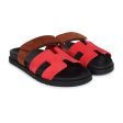 Hermes Chypre Techno Sandal Rouge Cinetique Gold Suede Palladium Hardware 37 EU Discount