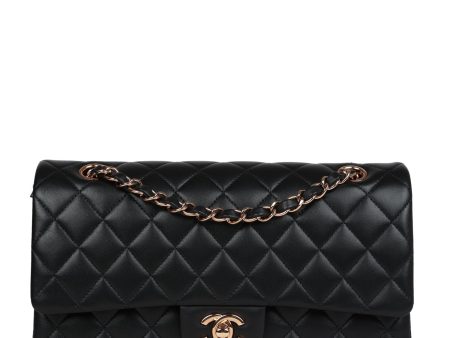 Chanel Medium Classic Double Flap Bag Black Lambskin Rose Gold Hardware For Discount