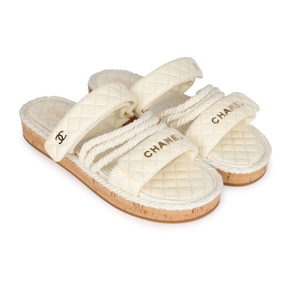 Chanel Rope Sandals White Lambskin Gold Hardware  41 EU Discount