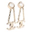 Chanel CC Drop Earrings Pearl & Crystals Light Gold Tone Metal Supply