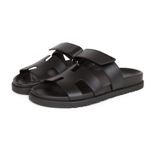 Hermes Chypre Techno Sandals Black Calfskin Palladium Hardware 35.5 EU Online Sale