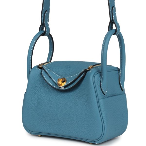 Hermes Mini Lindy Blue Jean Clemence Gold Hardware Online