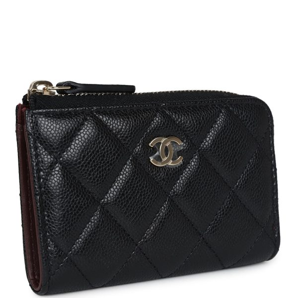 Chanel Classic Zipped Key Holder Case Black Caviar Light Gold Hardware Supply