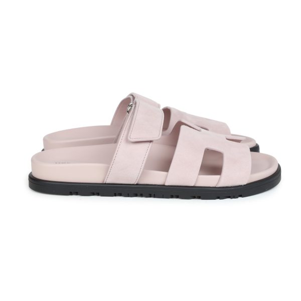 Hermes Chypre Sandals Rose Porcelaine Suede 37 EU Hot on Sale