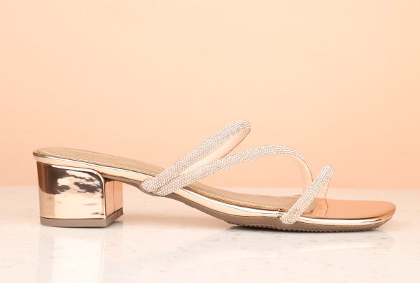 Women Rose Gold Embellished Party Block Sandals Sale