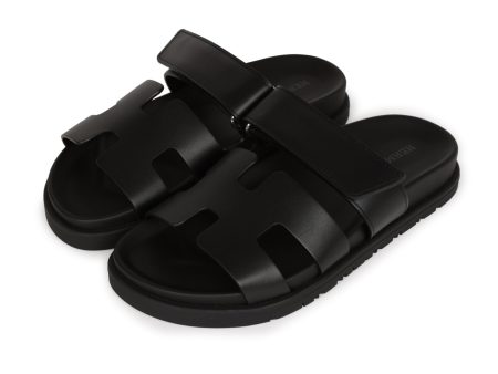 Hermes Chypre Sandals Black Calfskin Palladium Hardware 34.5 EU Hot on Sale