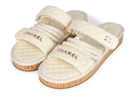 Chanel Rope Sandals White Lambskin Gold Hardware  41 EU Discount